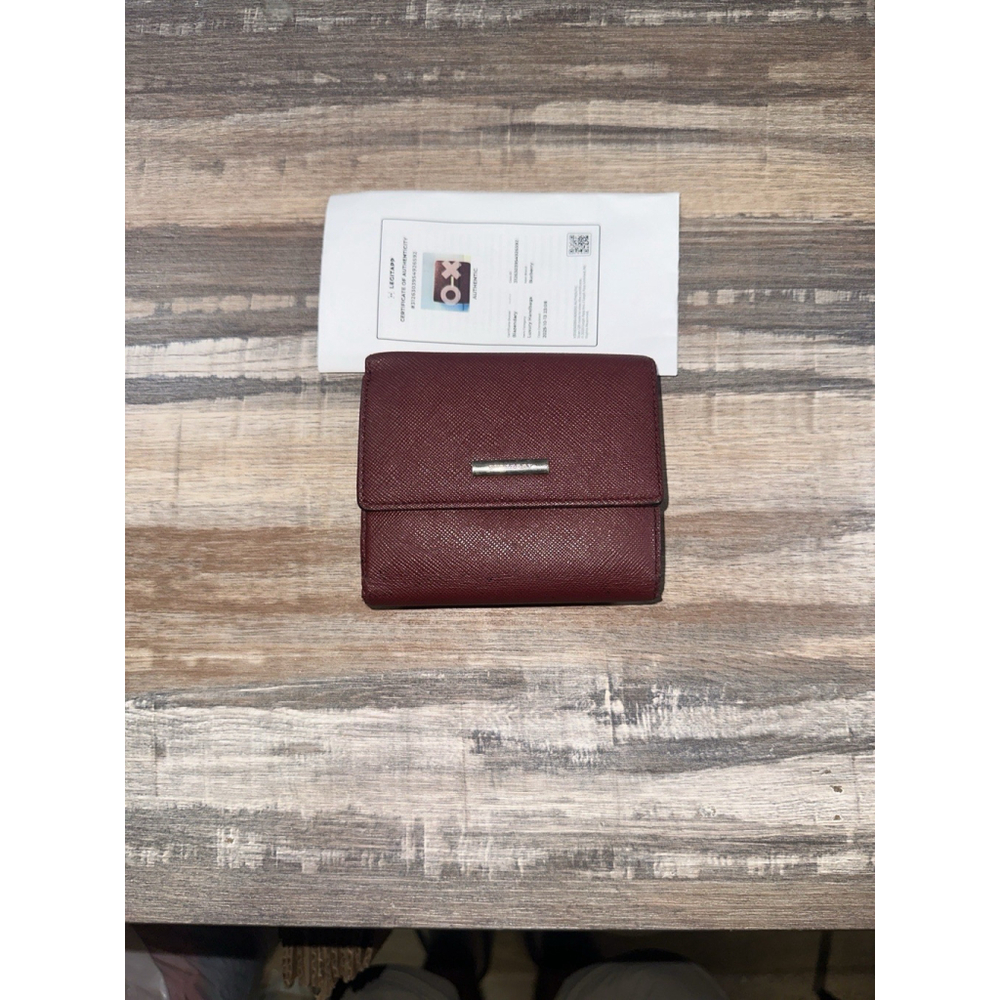 Burberry Trifold Wallet Burgundy Saffiano Leather House Check Lining‎ COA
